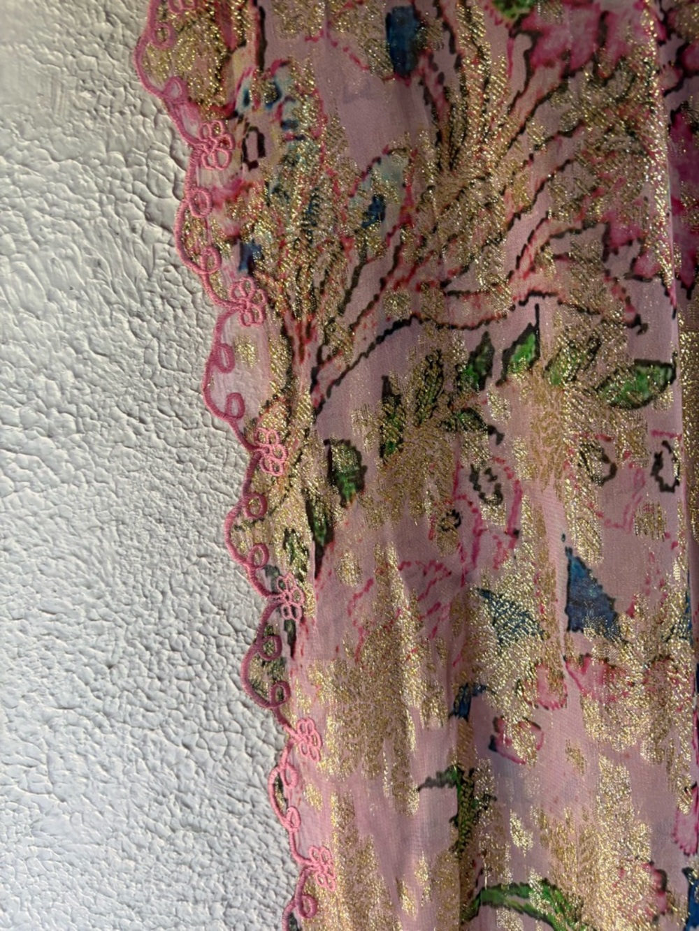 Hemant & Nandita Sheer Pink Floral Maxi Dress with Gold Accents - Picture 3 of 9